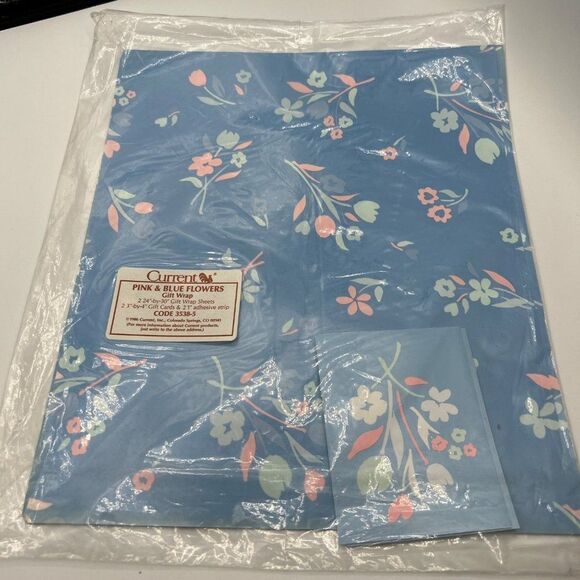 Vintage retro wrapping paper and matching card blue flower - Picture 1 of 4